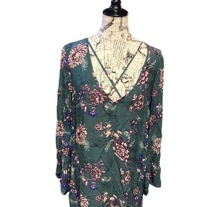 Free people Womens green floral boho dress medium